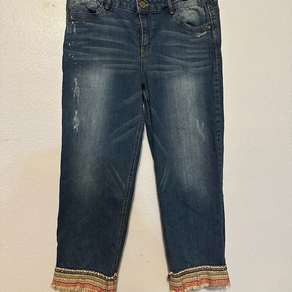Democracy Blue Ankle Cropped Jeans with Decorative Hem